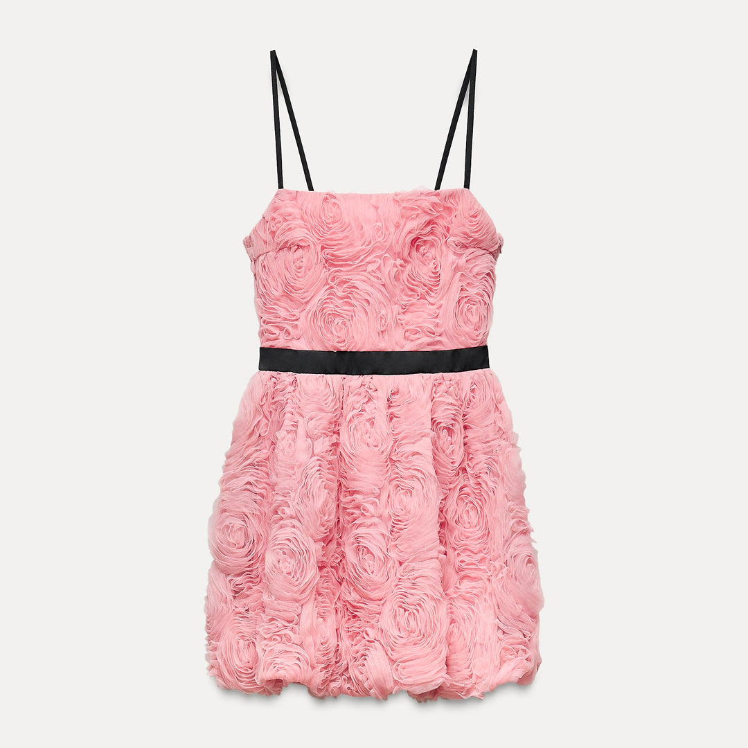 Moudda ZARA - Robe courte fines bretelles fantaisie fleurs 3D - Tunisie 3