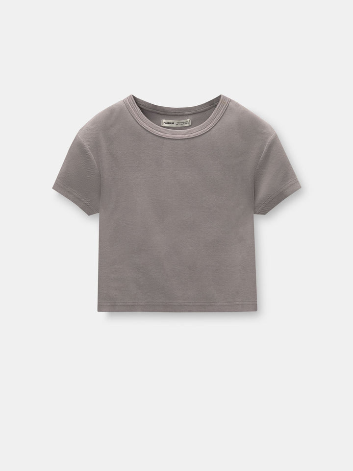 Moudda PULL & BEAR - T-Shirt Basique Crop Côtelé Encolure Ronde - Tunisie 3