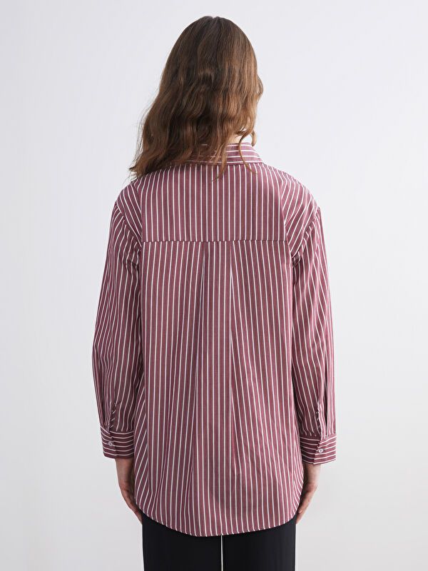 Moudda LC Waikiki - Tunique tissée manches longues Femme Rayures bordeaux - Tunisie 4