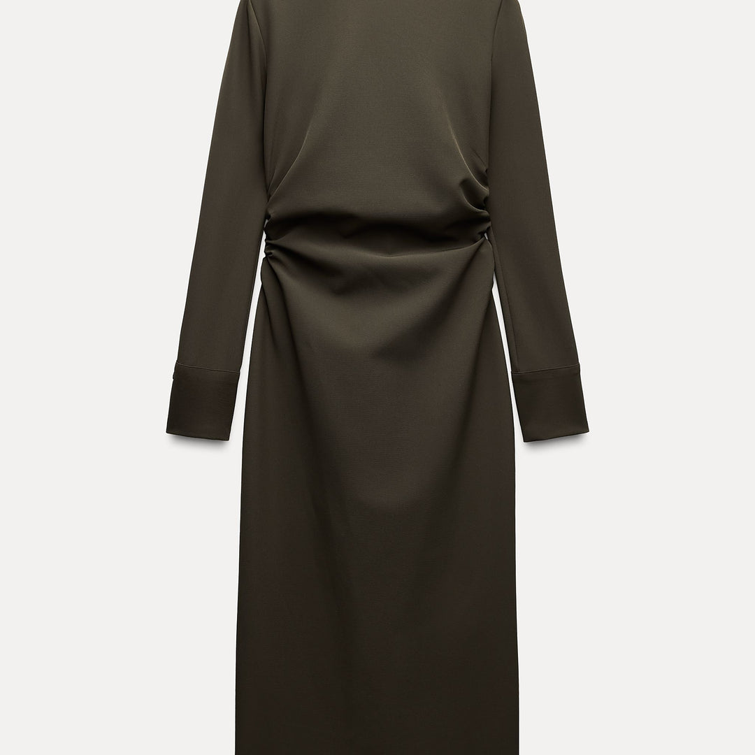Moudda ZARA - Robe kaki froncée poignets chemise - Tunisie 1