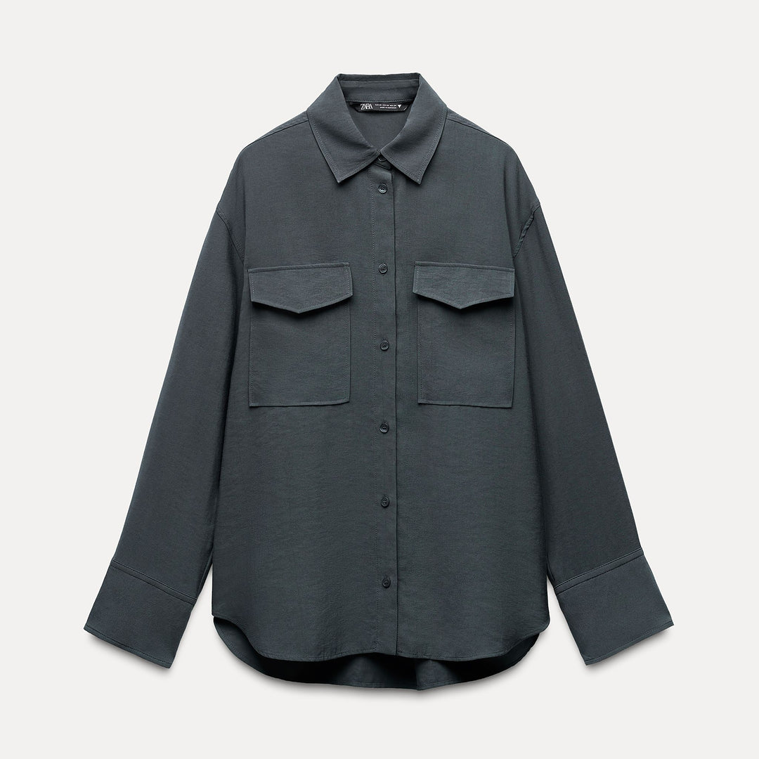 Moudda ZARA - Chemise fluide oversized manches longues détail poches - Tunisie 2