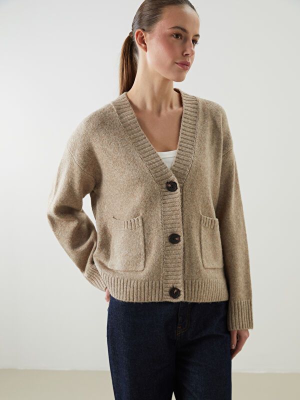 Moudda LC Waikiki - Cardigan tricot épais Femme Brun clair - Tunisie 1