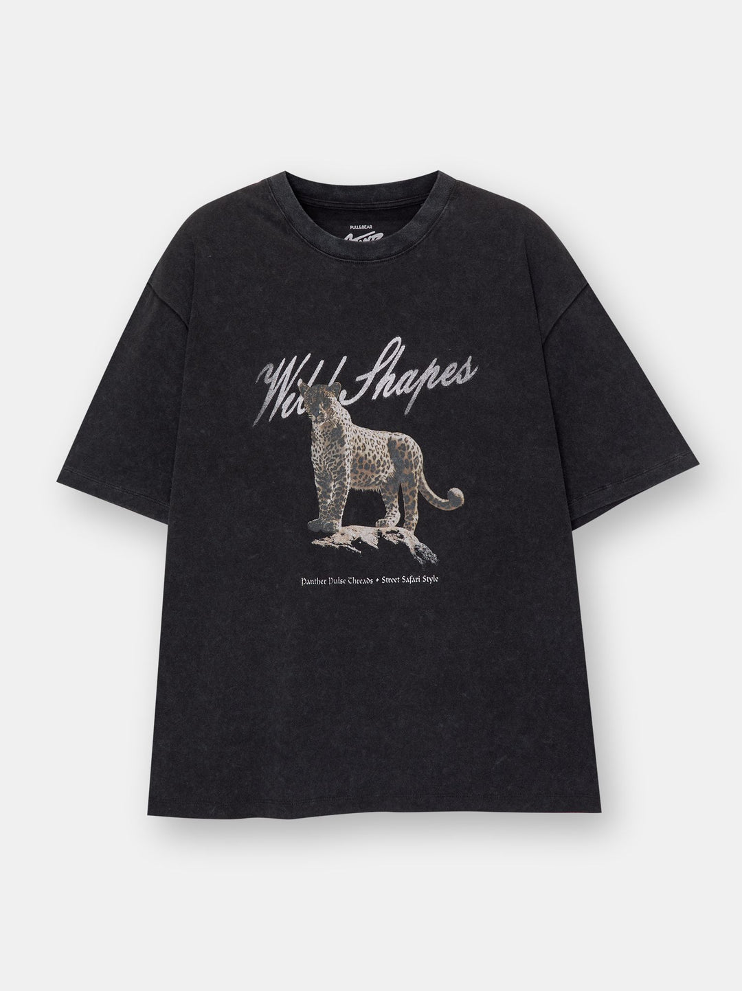 Moudda PULL & BEAR - T-Shirt Demi-Manches Col Léopard Noir Lavé - Tunisie 2
