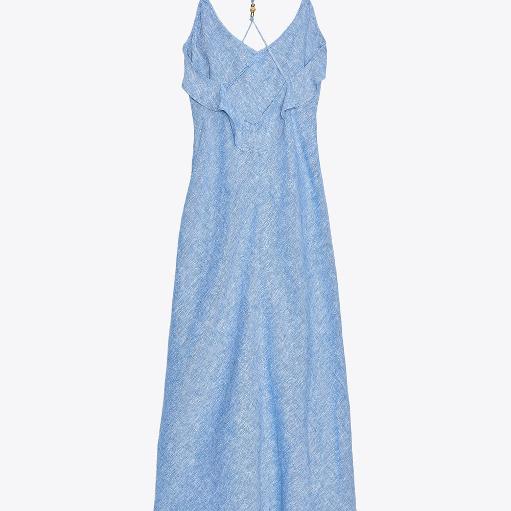 Moudda ZARA - Robe Midi Lingerie - Lin Indigo & Volants - Tunisie 2
