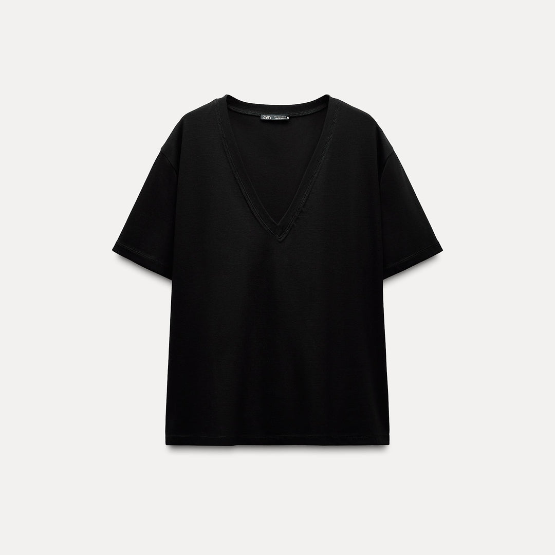 Moudda ZARA - T-shirt Col V Minimaliste Coton Mercerisé - Tunisie 2