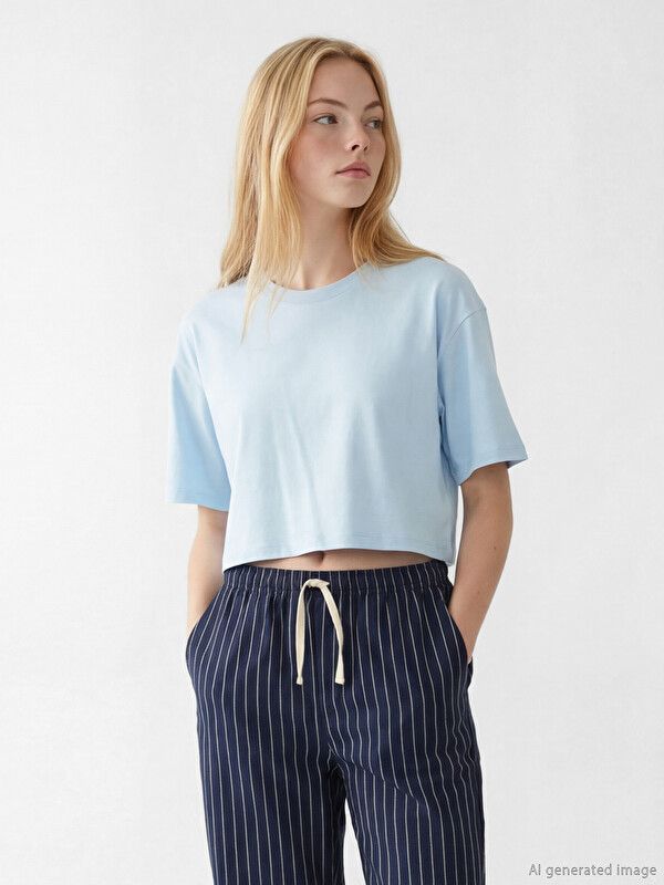 Moudda LC Waikiki - Body manches courtes en jersey pour Femme couleur Bleu clair - Tunisie 1