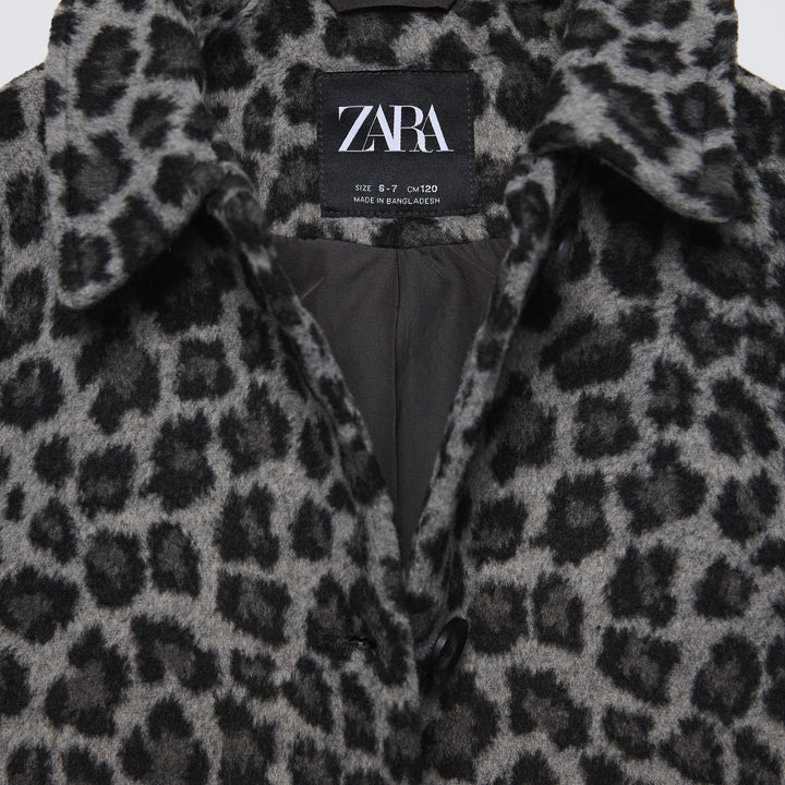 Moudda ZARA - Manteau Fille en Drap Imprimé Animal Gris - Tunisie 3