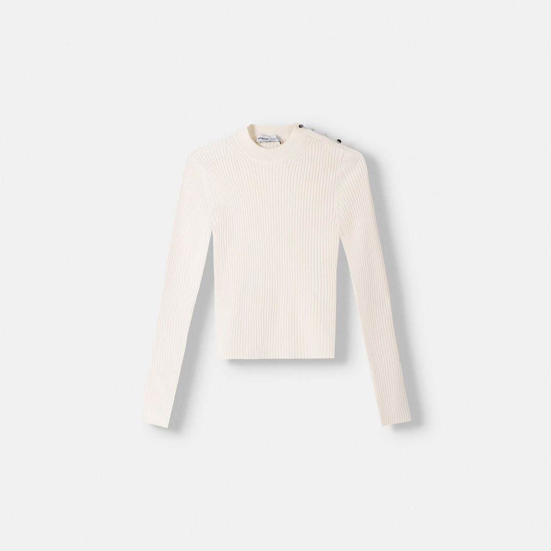 Moudda BERSHKA - Pull côtelé col Perkins, boutons épaules - Tunisie 1