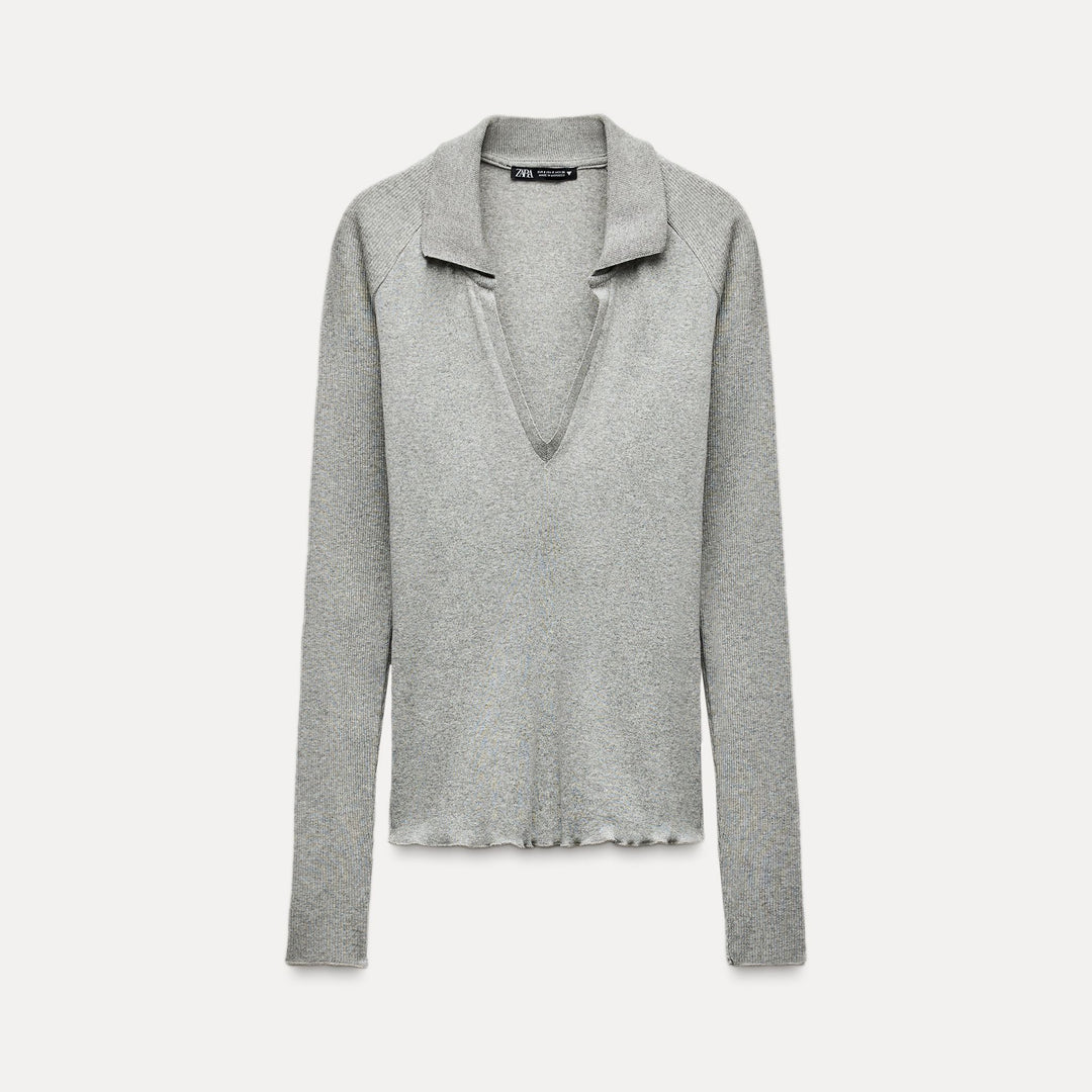 Moudda ZARA - T-shirt bi-matière, col en V, manches longues - Tunisie 1