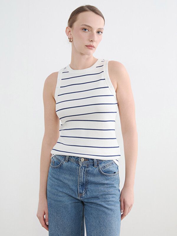 Moudda LC Waikiki - Débardeur basique en jersey pour Femme couleur Bleu marine rayé - Tunisie 1