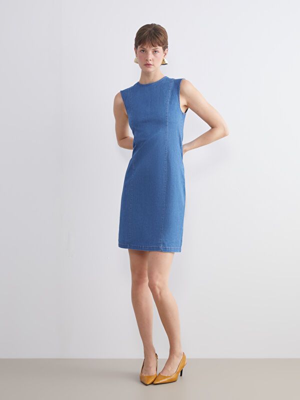 Moudda LC Waikiki - Robe tissée manches courtes denim Femme Rodéo mid indigo - Tunisie 1