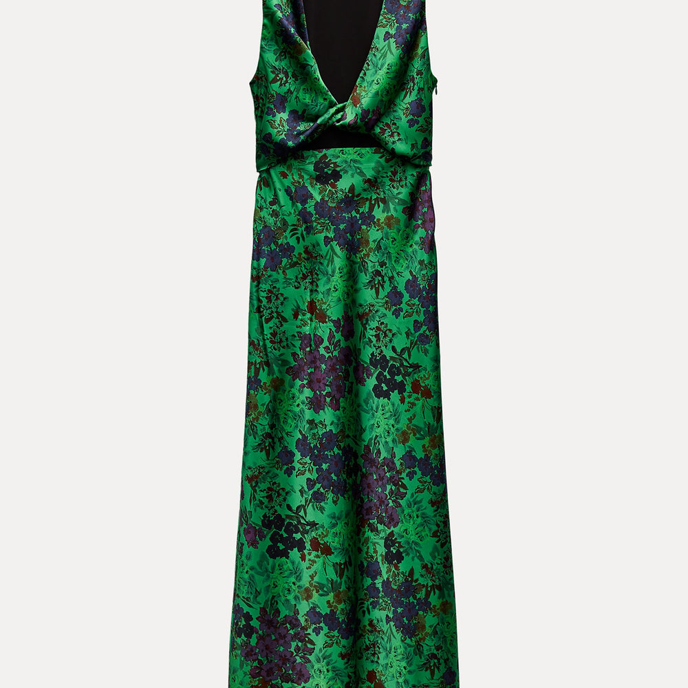 Moudda ZARA - Robe mi-longue satinée imprimée fleurs vert/bleu - Tunisie 2