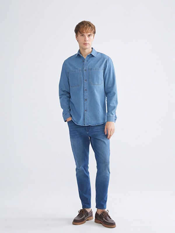 Moudda LC Waikiki - Chemise tissée manches longues en denim Homme Rodéo mid indigo - Tunisie 2