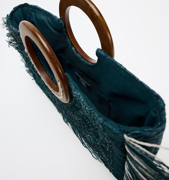Moudda ZARA - Sac shopper horizontal raphia anse bois - Tunisie 1