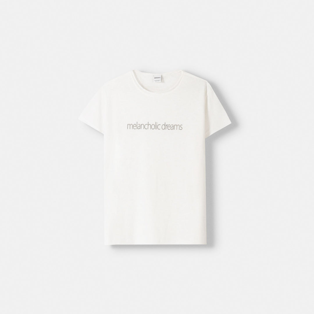 Moudda BERSHKA - T-shirt Baby Fit en Tissu Slub Imprimé - Tunisie 1