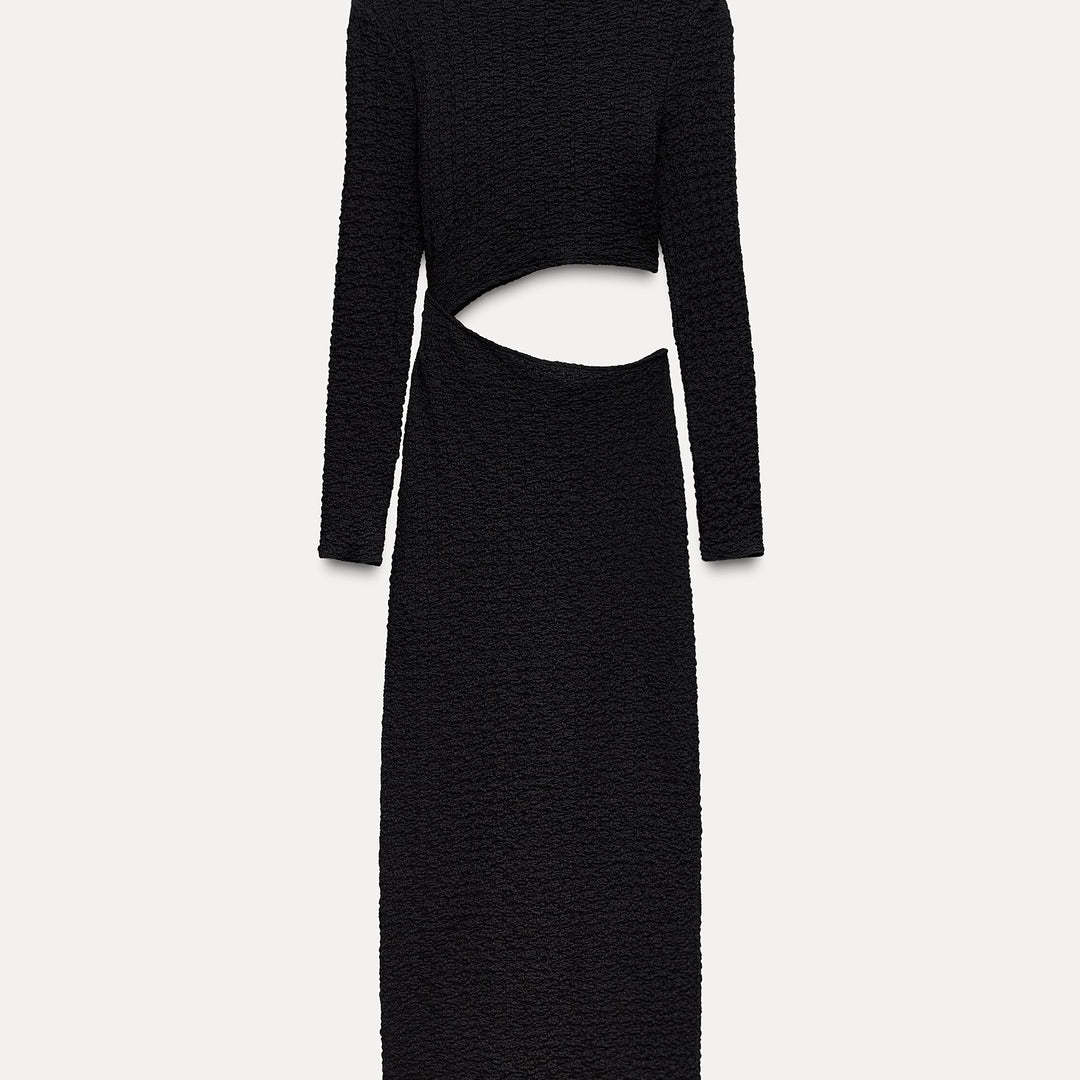 Moudda ZARA - Robe mi-longue texturée, manches longues, découpes - Tunisie 1