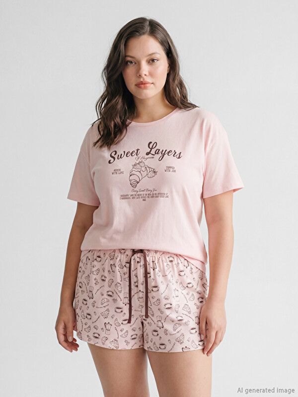 Moudda LC Waikiki - Ensemble court en jersey pour Femme couleur Rose imprimé - Tunisie 2