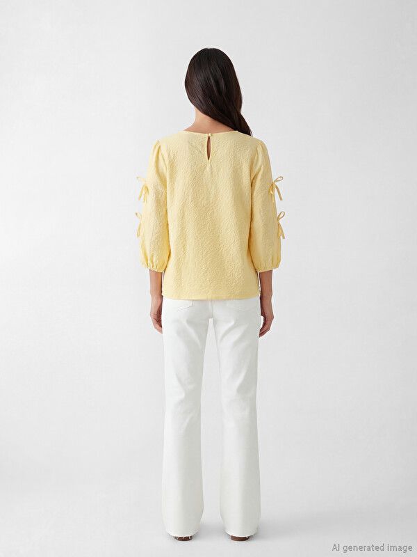 Moudda LC Waikiki - Chemisier (blouse) manches longues en tissu pour Femme couleur Vanille - Tunisie 4