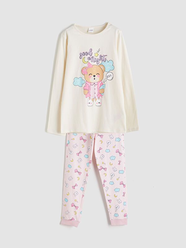 Moudda LC Waikiki - Pyjama en jersey manches longues moyen Fille Crème - Tunisie 1