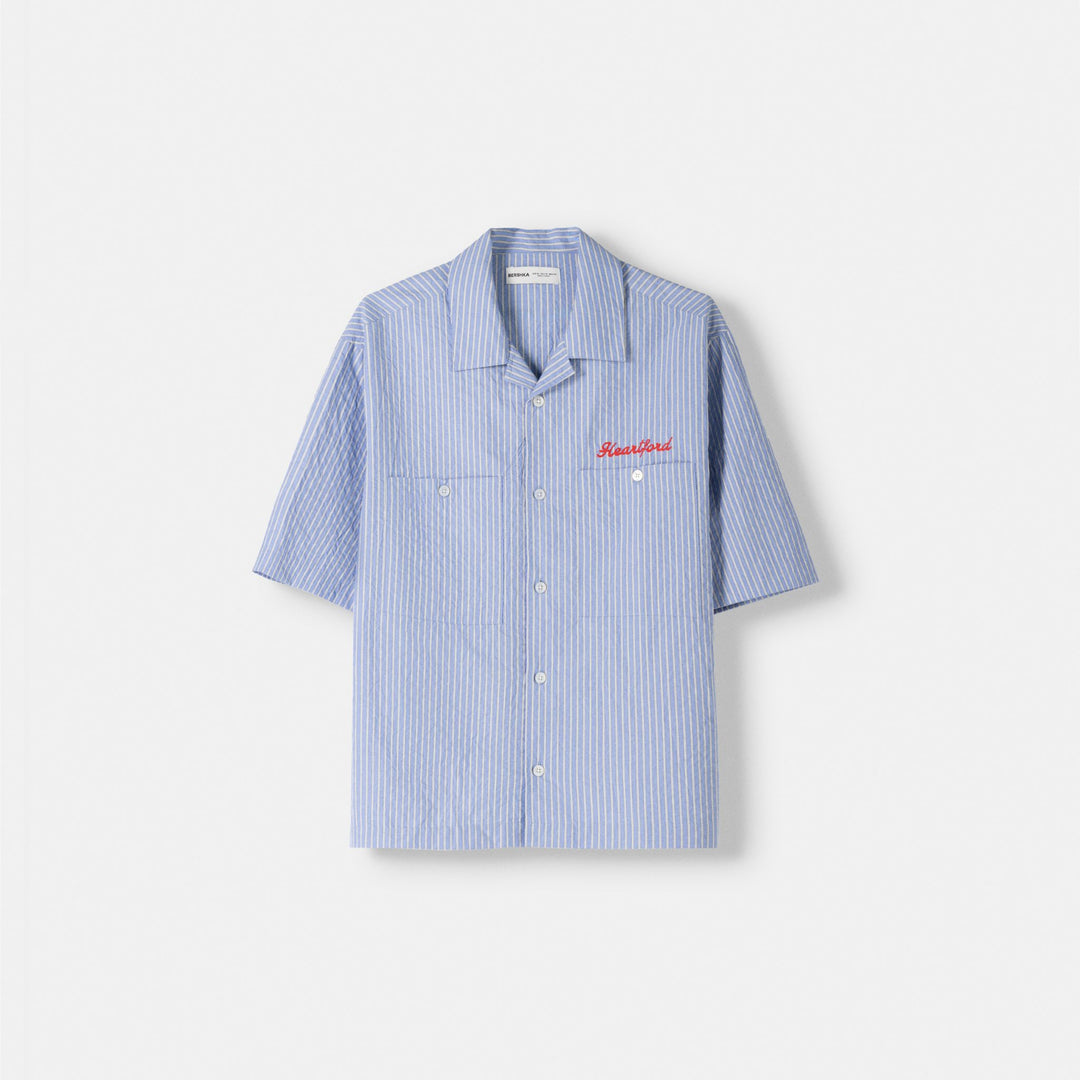 Moudda BERSHKA - Chemise boxy rayée, broderie et patch - Tunisie 1