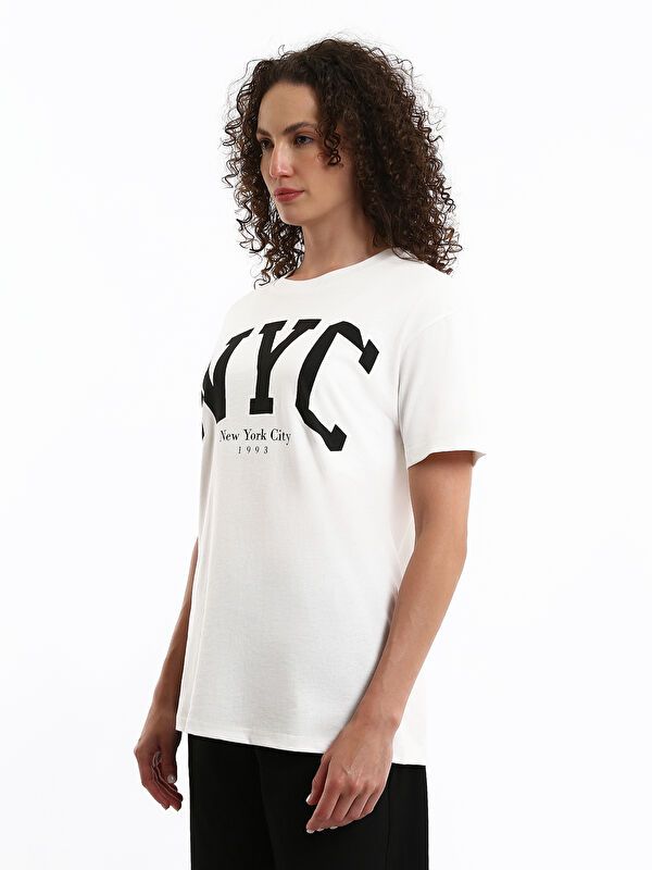 Moudda LC Waikiki - Body imprimé en jersey manches courtes Femme Ecru - Tunisie 4