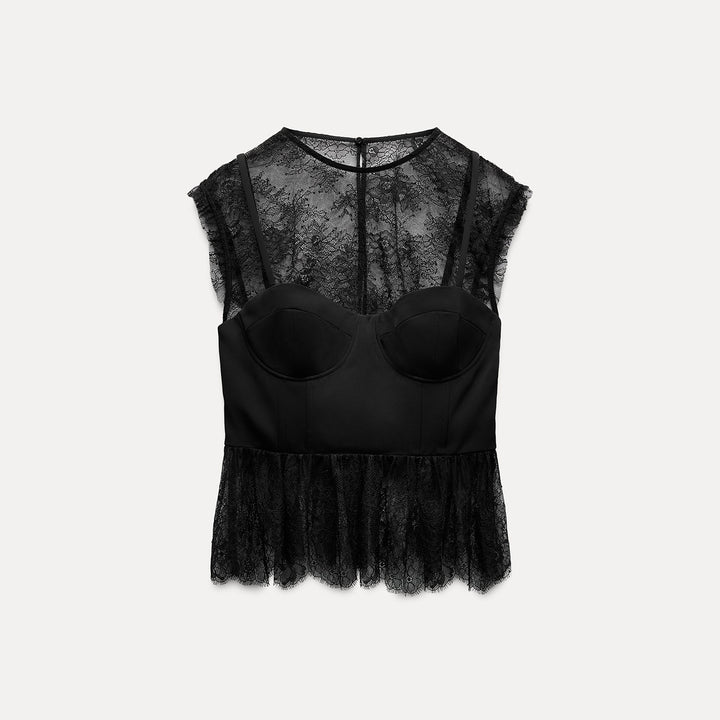 Moudda ZARA - Top dentelle combiné satin détail péplum - Tunisie 1