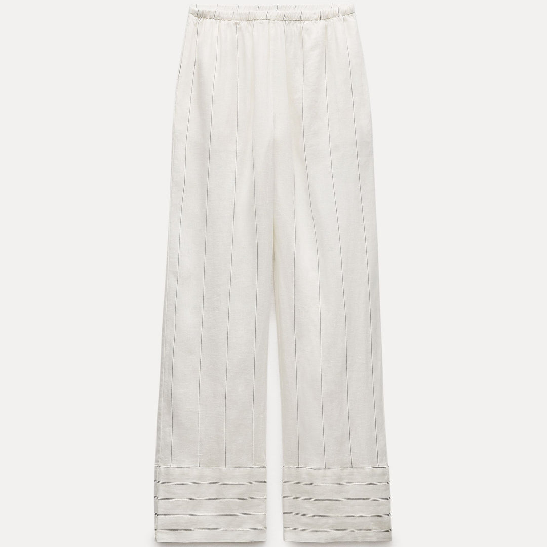 Moudda ZARA - Pantalon en Lin Délavé à Larges Rayures - Tunisie 1