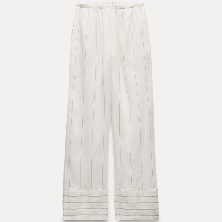 Moudda ZARA - Pantalon en Lin Délavé à Larges Rayures - Tunisie 1