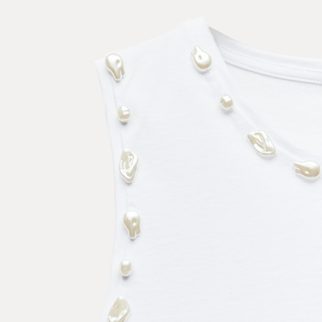 Moudda ZARA - T-shirt coton, manches courtes, perles et finitions - Tunisie 3