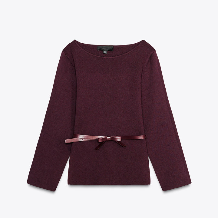 Moudda ZARA - Top - Col Bateau, Grenat & Ceinture Lacet - Tunisie 1