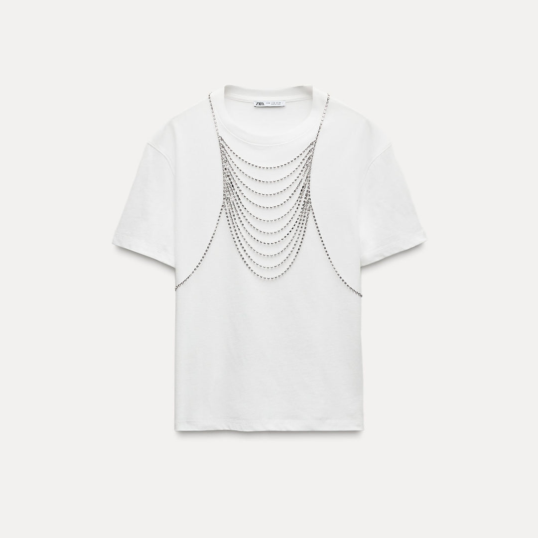 Moudda ZARA - T-shirt épaulettes, col rond, collier bijou - Tunisie 2