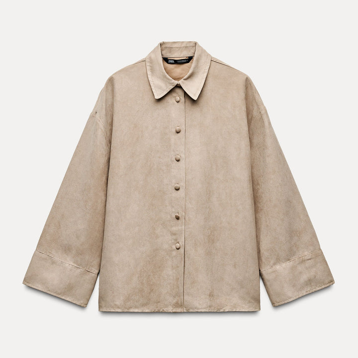 Moudda ZARA - Set chemise en antilope manches longues oversized courte bouton recouvert - Tunisie 1