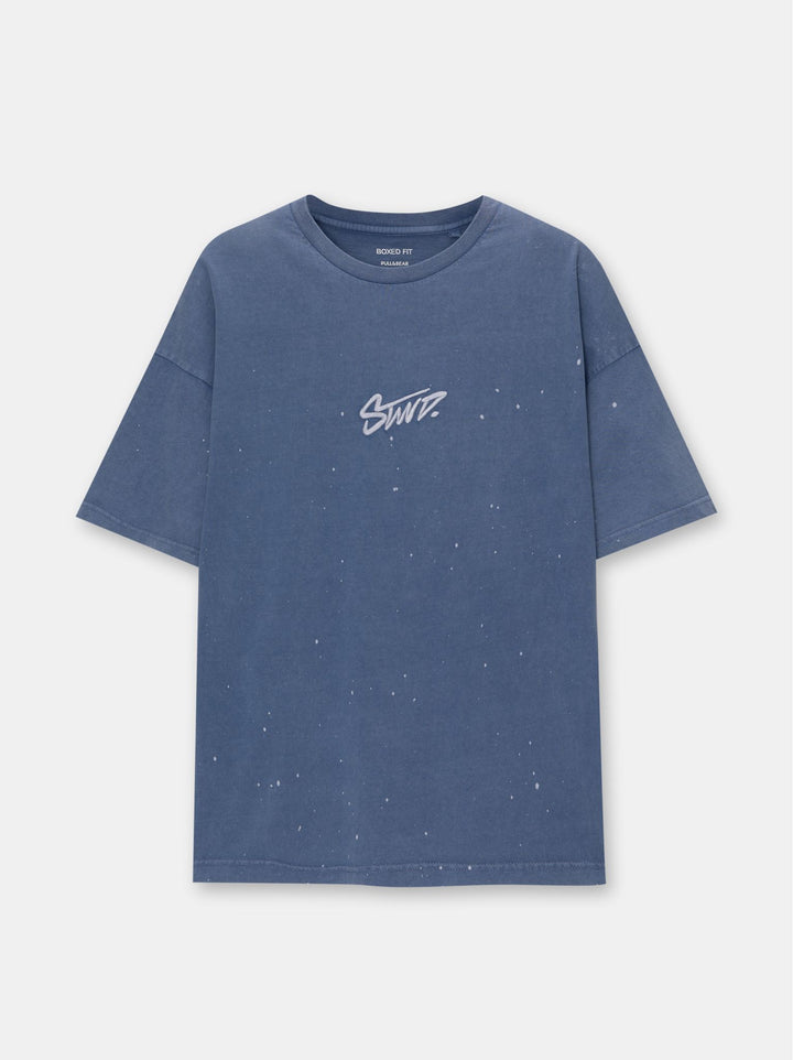 Moudda PULL & BEAR - T-Shirt Lavé Usé Effet Éclaboussure Peinture - Tunisie 1