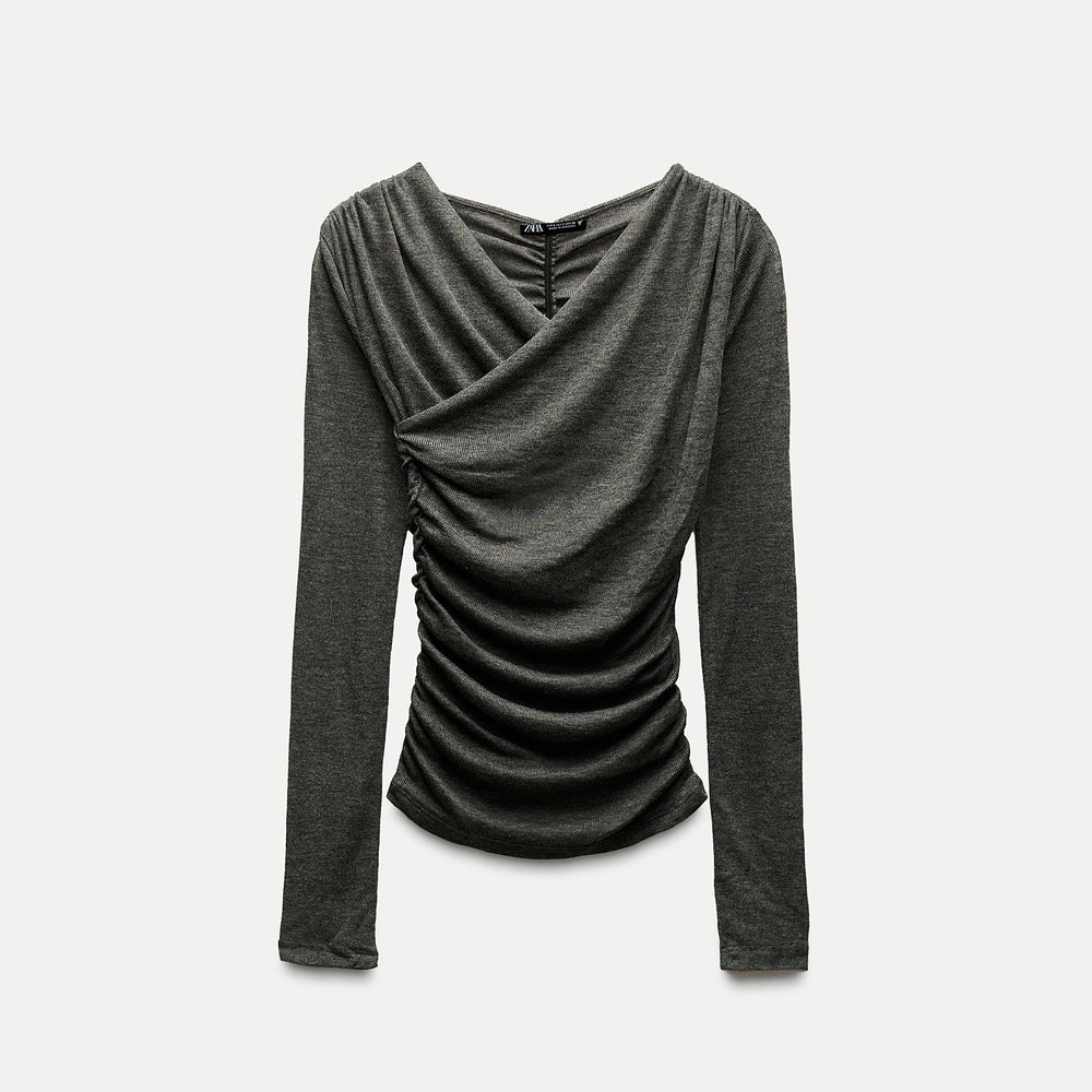Moudda ZARA - T-shirt croisé froncé, matière douce - Tunisie 2