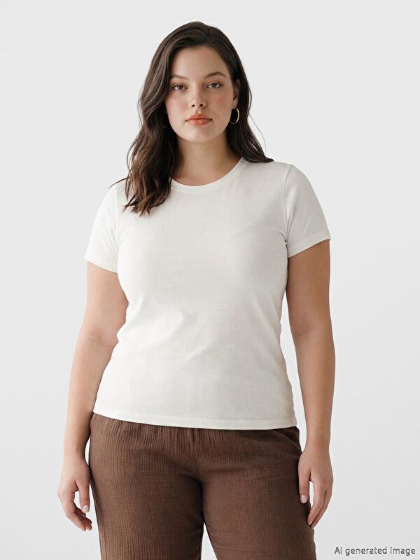 Moudda LC Waikiki - Body basique manches courtes en jersey pour Femme couleur Écru - Tunisie 1