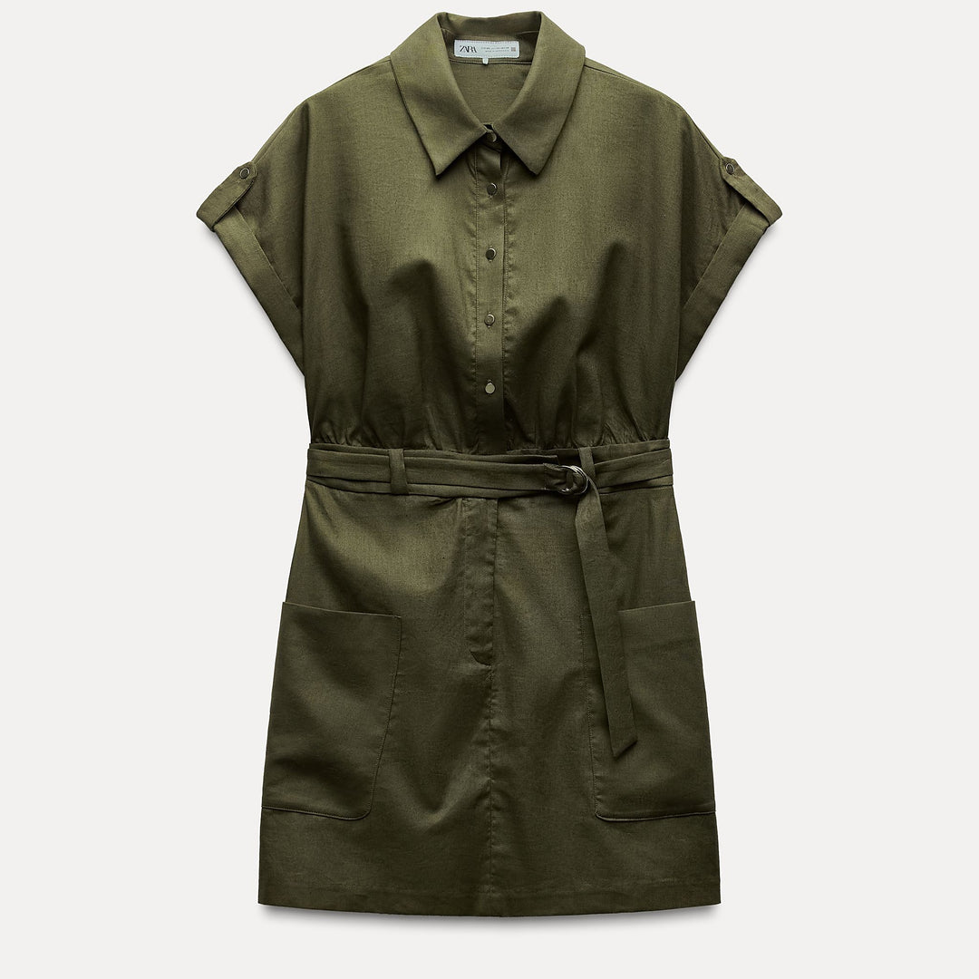 Moudda ZARA - Robe courte lin/coton col chemise manches courtes - Tunisie 1