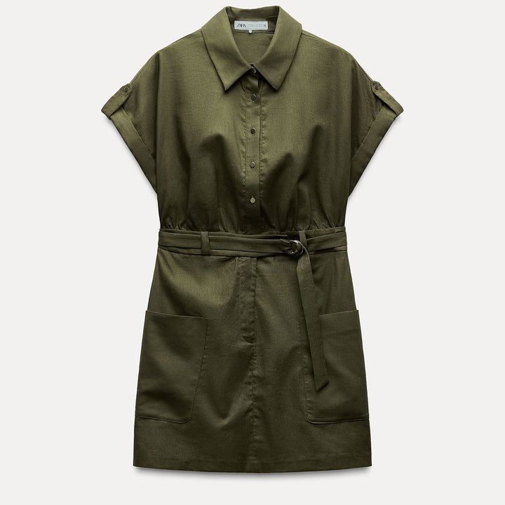 Moudda ZARA - Robe courte lin/coton col chemise manches courtes - Tunisie 1