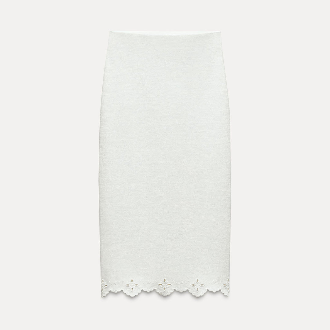 Moudda ZARA - Jupe Midi Maille Stretch Ourlet Brodé - Tunisie 1