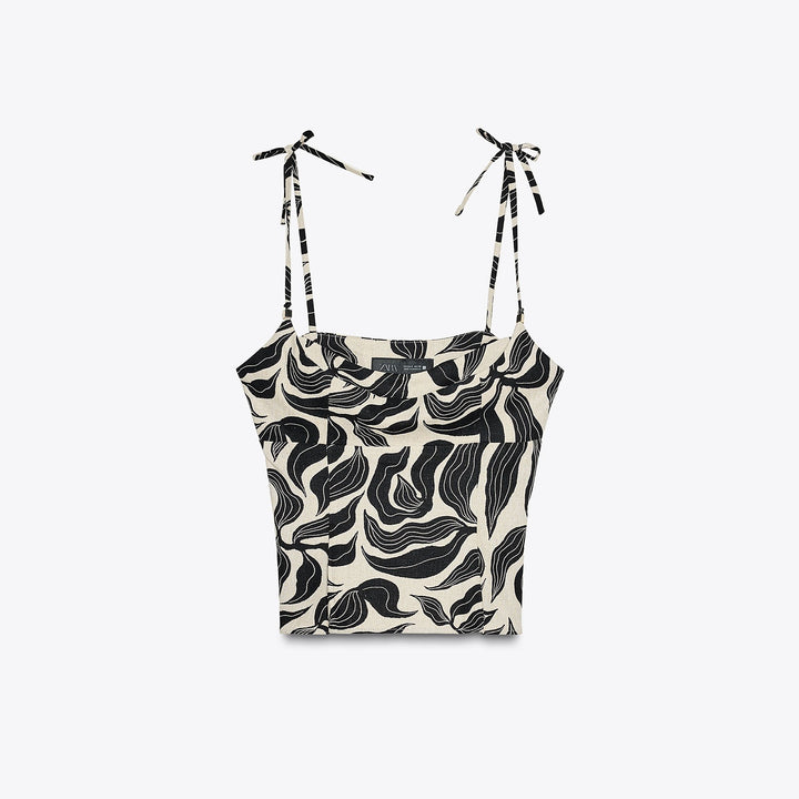 Moudda ZARA - Ensemble Top Lin/Viscose - Feuilles, Fine Bretelle & Applique - Tunisie 1