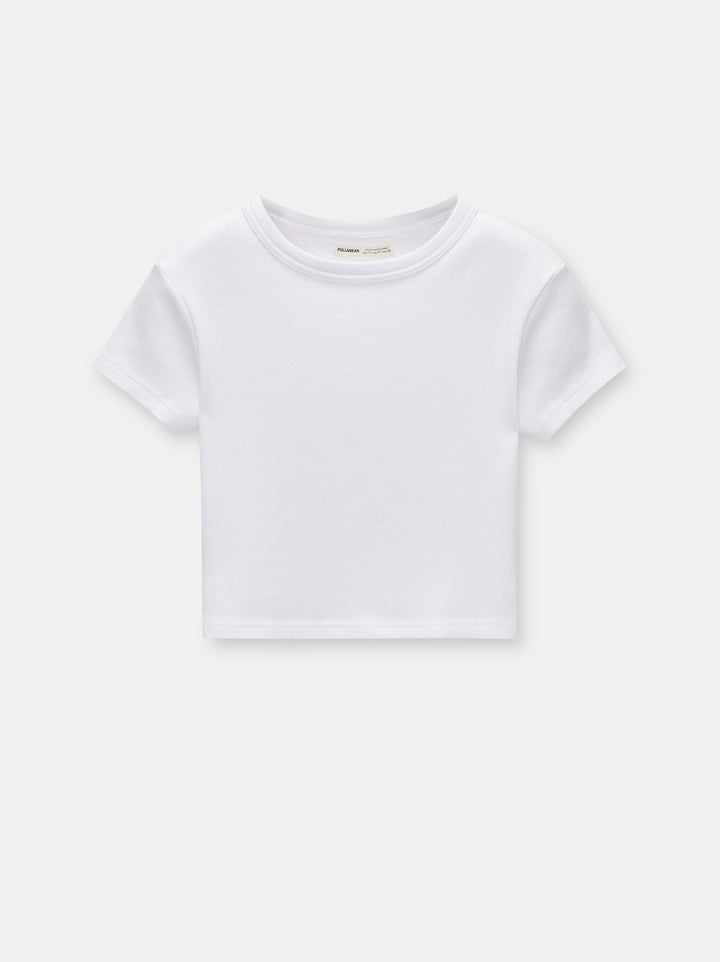 Moudda PULL & BEAR - T-Shirt Basique Crop Côtelé Encolure Ronde - Tunisie 3
