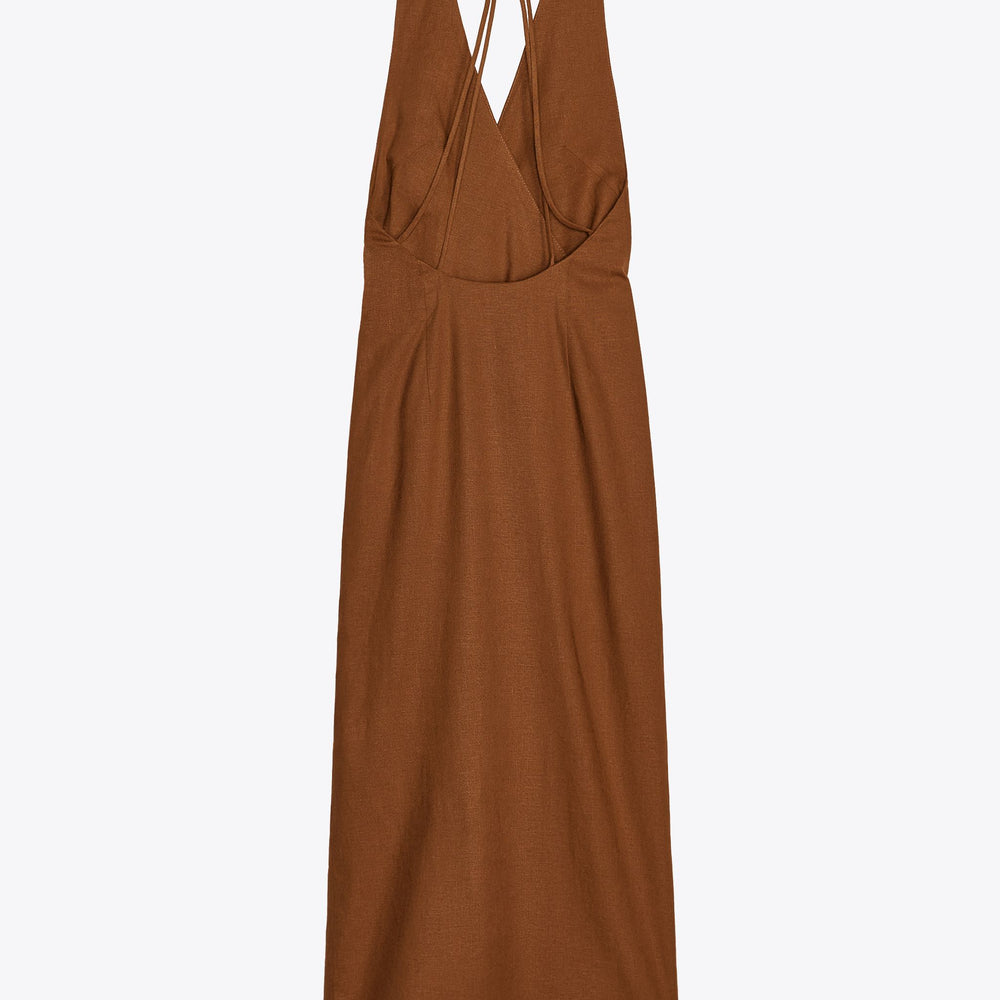 Moudda ZARA - Robe Midi - Encolure Croisée & Boucle Latérale Lin Stretch - Tunisie 2