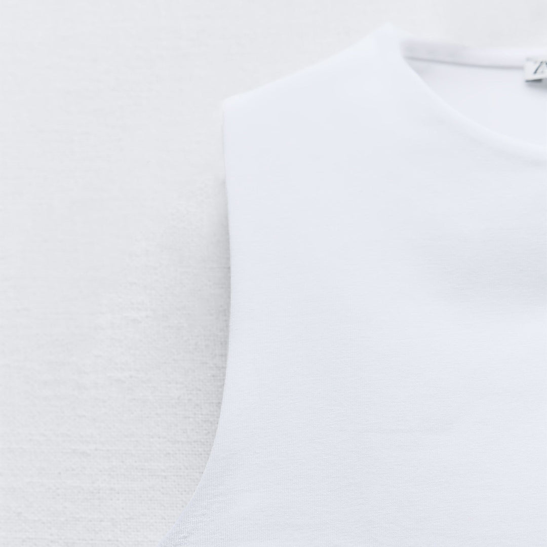 Moudda ZARA - T-shirt coton élasthanne, col rond, court, manches courtes - Tunisie 3
