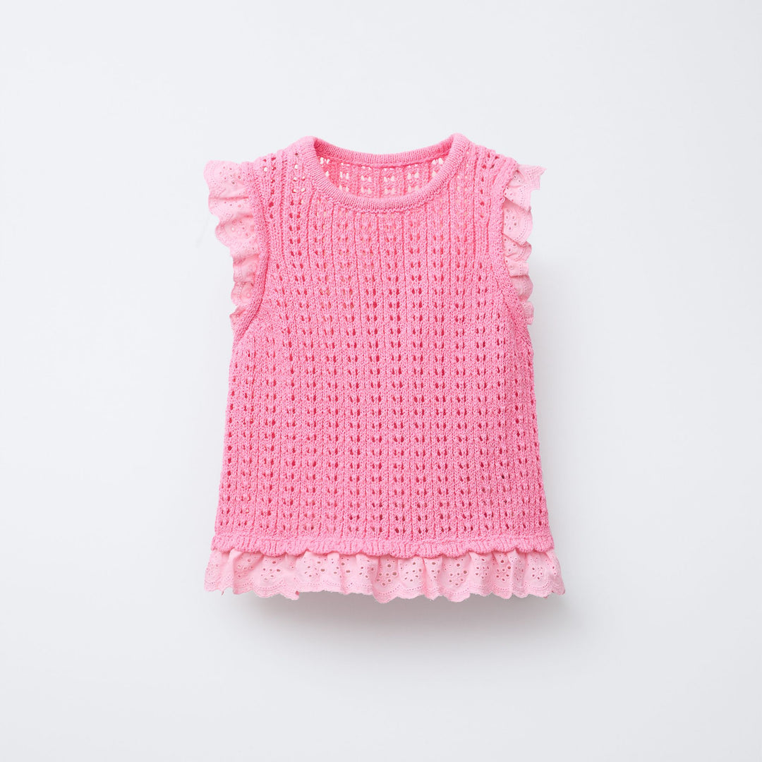 Moudda ZARA - Top Maille Enfant - Rose & Dentelle (6T) - Tunisie 1