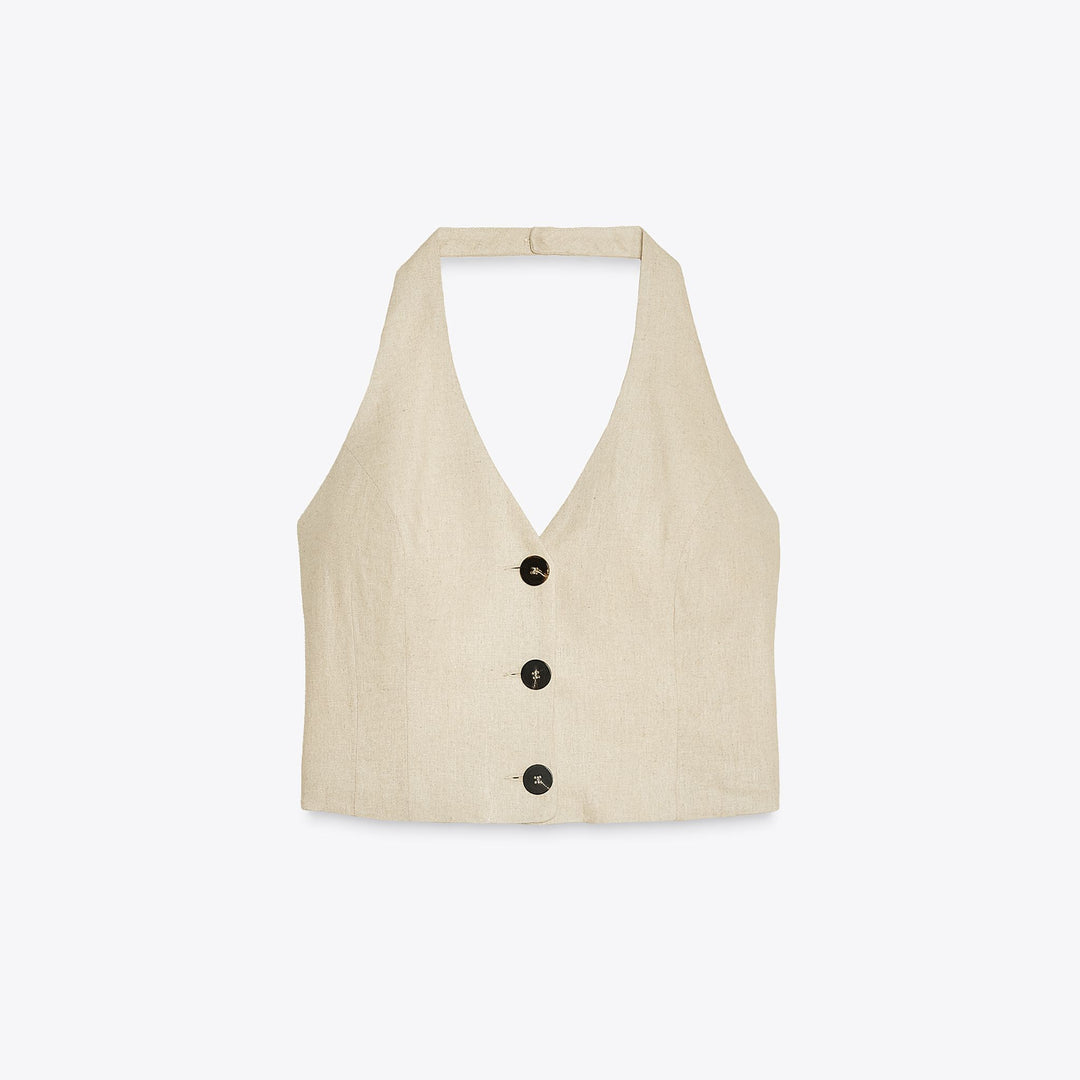 Moudda ZARA - Ensemble Top Halter - Lin/Viscose & Boutons - Tunisie 1