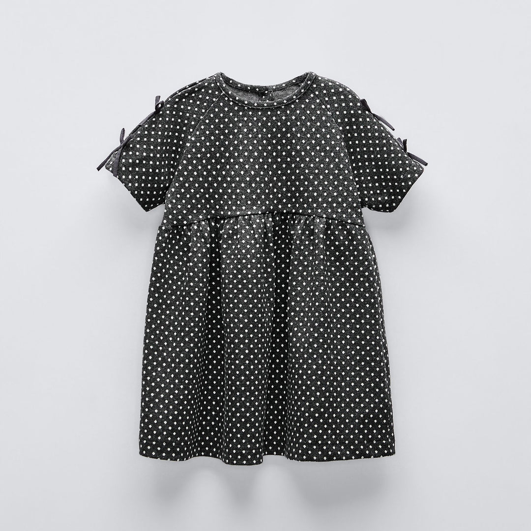 Moudda ZARA - Gris anthracite – robe jacquard appliqué petits nœuds - Tunisie 1