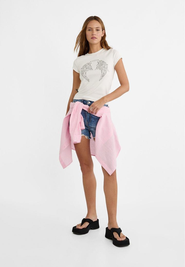 Moudda STRADIVARIUS - T-Shirt M/C Col Rond Imprimé avec Clous - Tunisie 3
