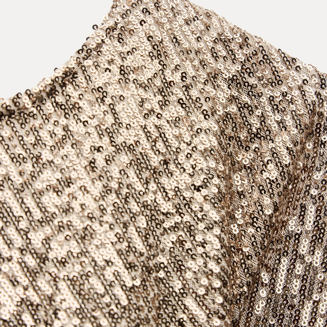 Moudda ZARA - Robe courte pailletée manches courtes or rose - Tunisie 3