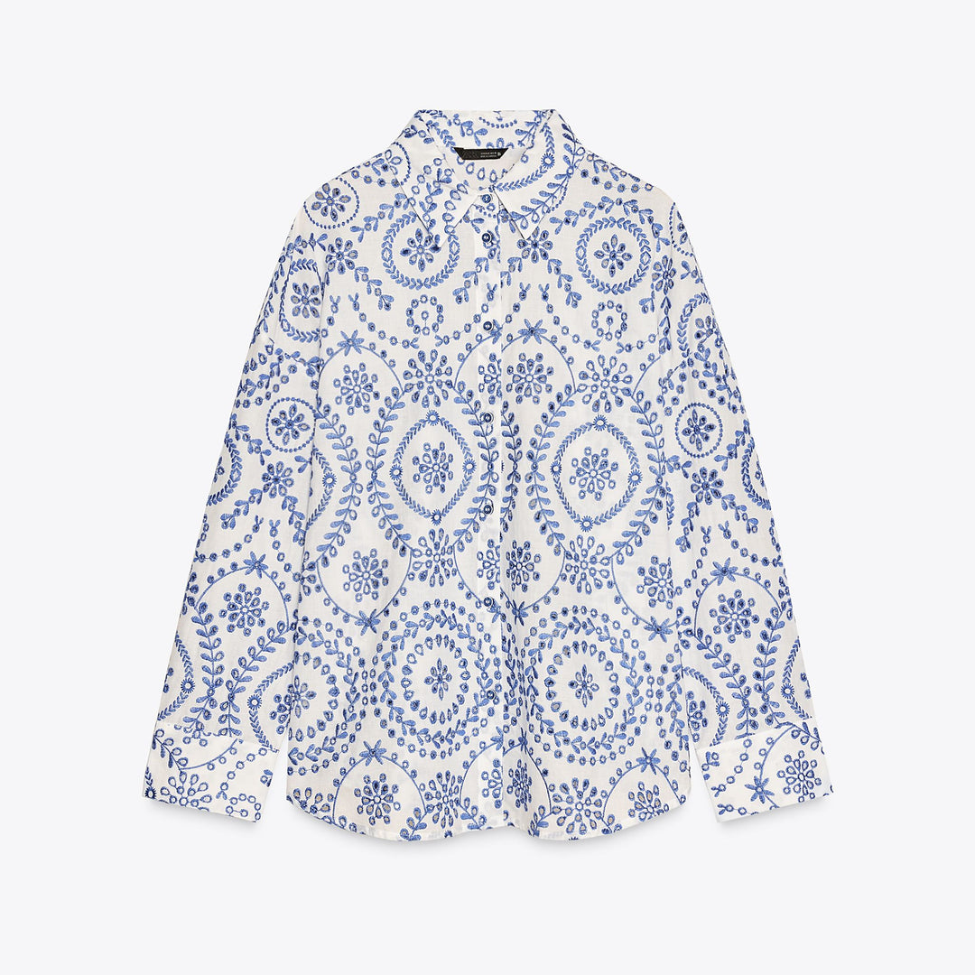 Moudda ZARA - Chemise - Broderie Bleu/Blanc - Tunisie 1