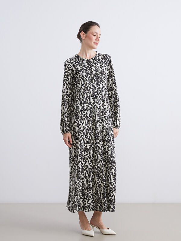 Moudda LC Waikiki - Robe jersey manches longues Femme Imprimé beige - Tunisie 1