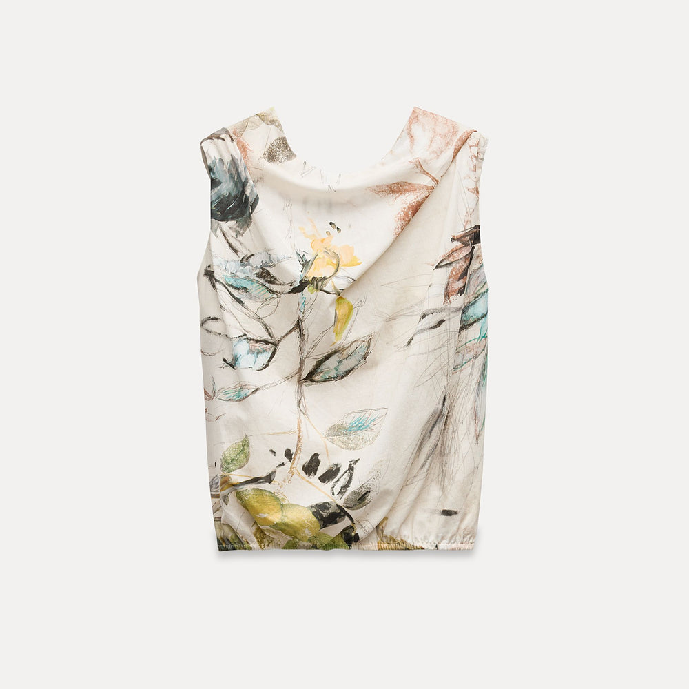 Moudda ZARA - Set ZW. top manches courtes détail drapé décolleté voile imprimé - Tunisie 2